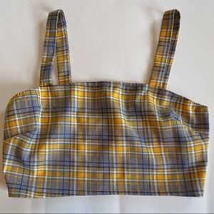 yellow and blue plaid crop top